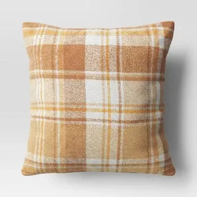 Oversized Raised Striped Boucle Plaid Square Throw Pillow Cream - Threshold