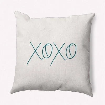 New - 16"x16" Modern 'XOXO' Valentines Square Throw Pillow Teal Blue/Ivory- e by design