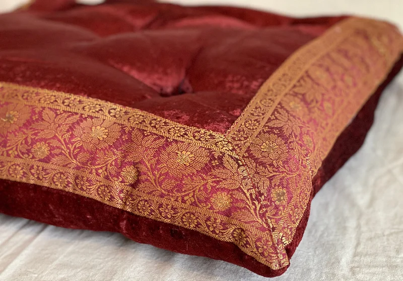 Burgundy Velvet Meditation Tufted Cushion