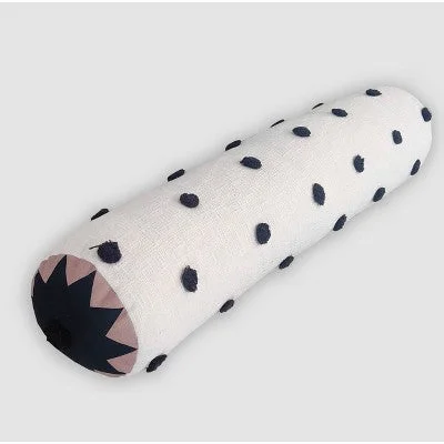 New - Opalhouse Jungalow Tufted Bolster Pillow Cotton 36x8, Off-White/Black Polka Dot