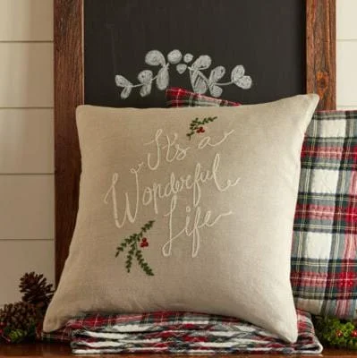 Wonderful Life Embroidered Linen Pillow