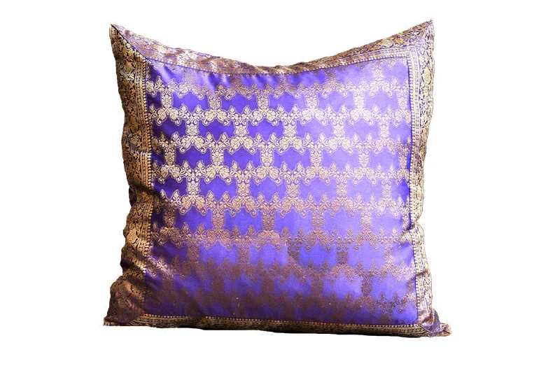 Indian Sari Fabric Light Purple Fatima Pillow Cover on sale