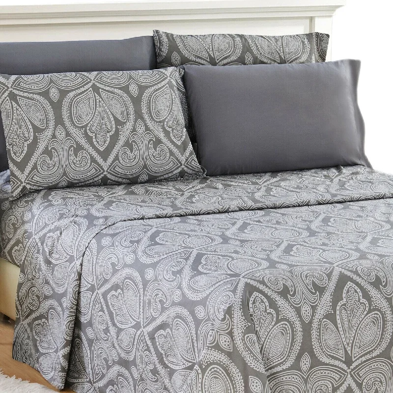 6 Piece 1800 Series Egyptian Paisley Sheet Set Full White Grey