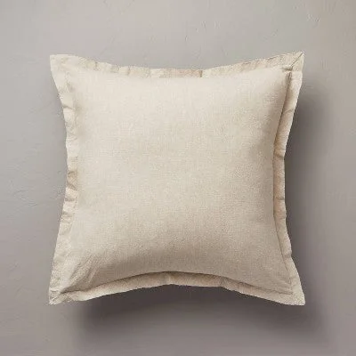 New - 26"x26" Linen Blend Euro Bed Pillow Taupe - Hearth & Hand with Magnolia