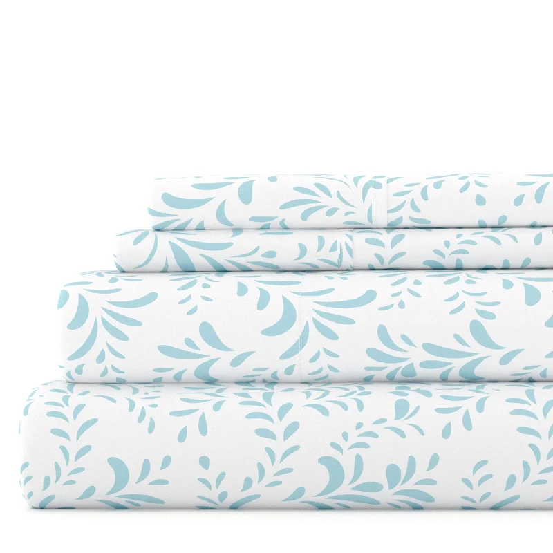 Burst of Vines Light Blue Pattern Sheet Set Ultra Soft Microfiber Bedding