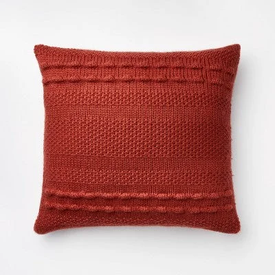 New - Oversized Bobble Knit Striped Square Throw Pillow Red - Threshold designed with Studio McGee