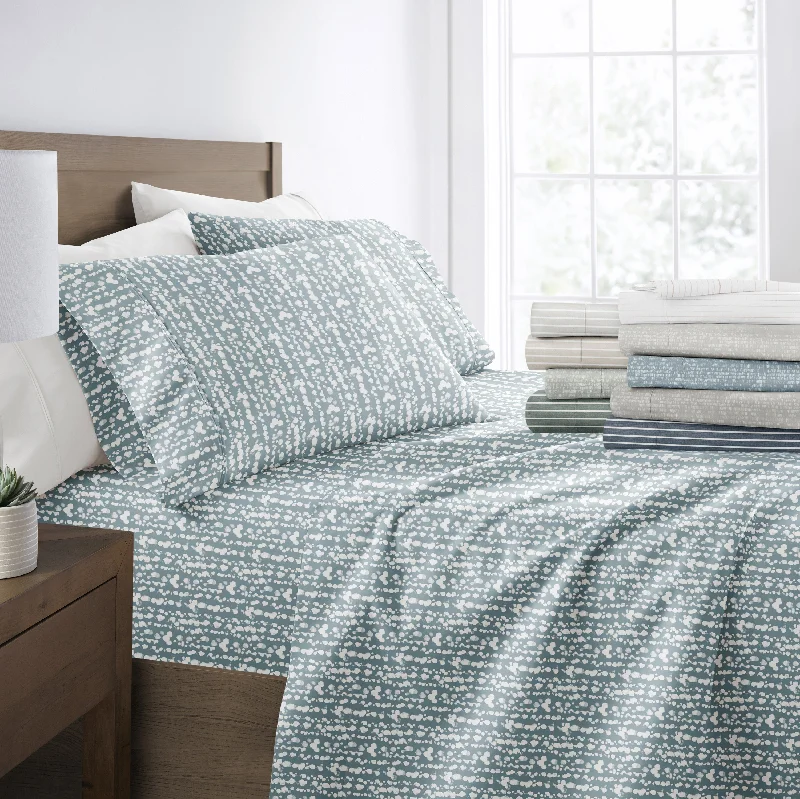 4-Piece Printed Cloud Blue Geometric Lines Sheet Set