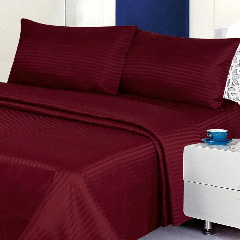 1800 Count Deluxe 4-Piece Stripe Deep Pocket King Bed Sheet Burgundy