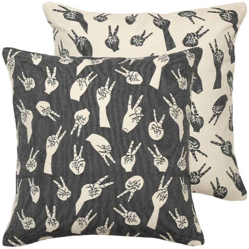 Grey Peace Hands Woven Cushion Cover