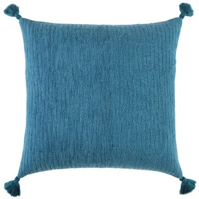 New - 20"x20" Oversize Striped Square Throw Pillow Cover with Tassels Teal Blue - Rizzy Home