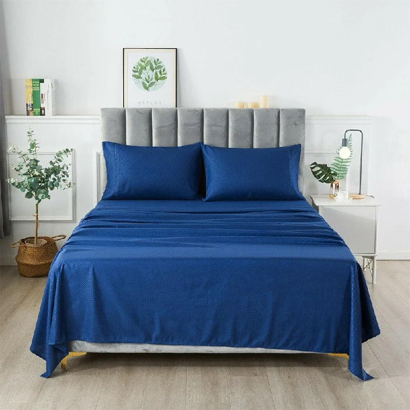 4 Piece Extra Deep Bedsheets Microfiber Hotel Quality Queen Navy Blue