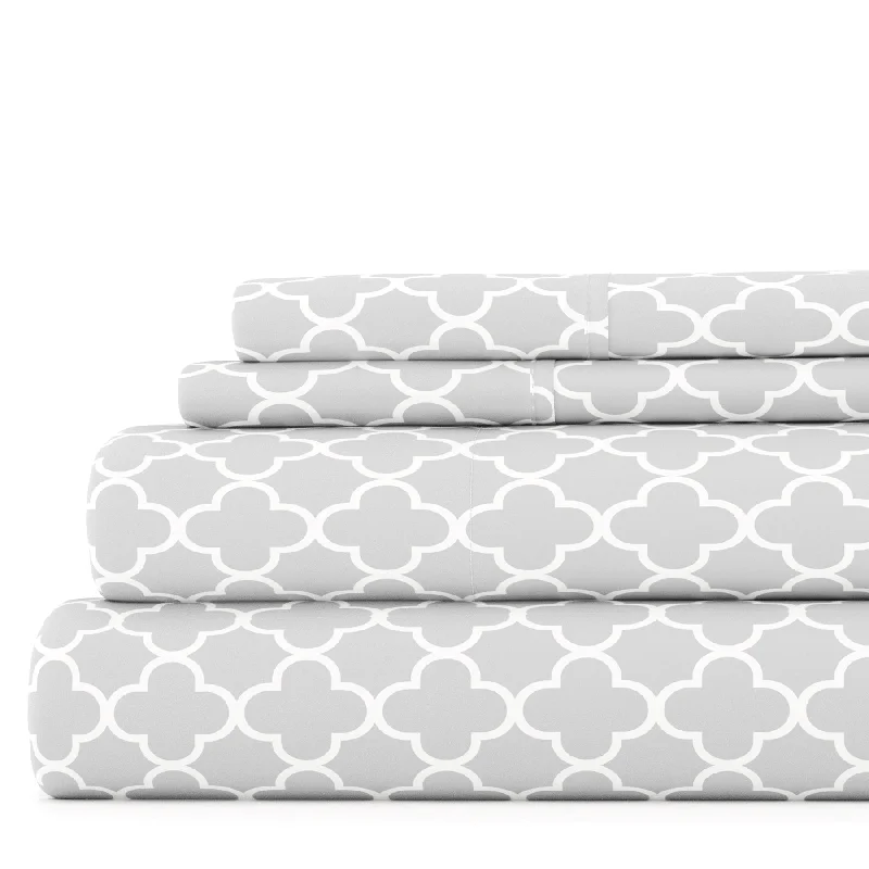 Quatrefoil Gray Pattern Sheet Set Ultra Soft Microfiber Bedding, Twin