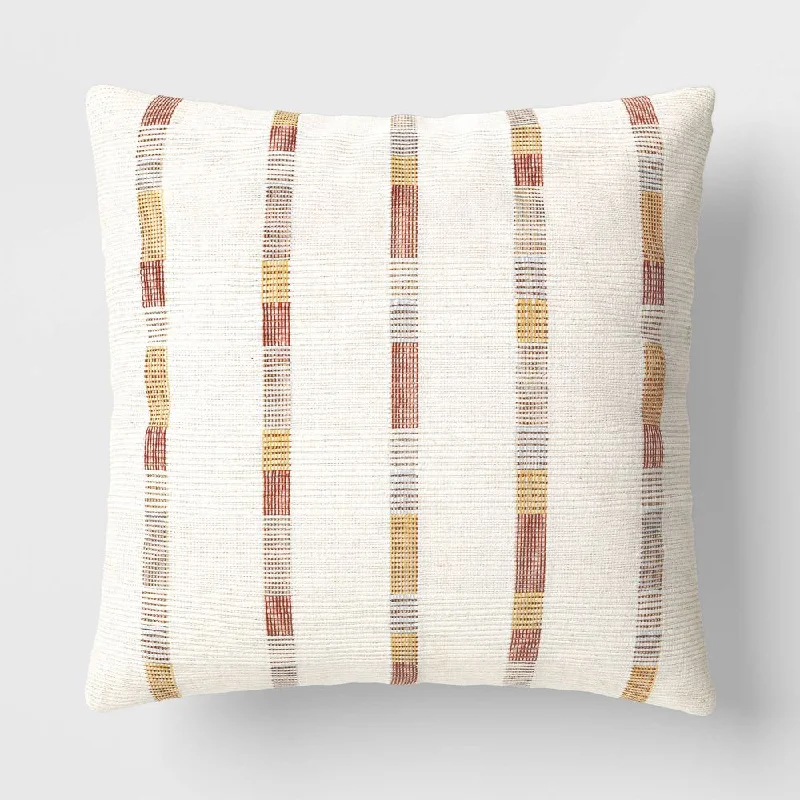 Oversized Woven Striped Square Throw Pillow Cream - Threshold