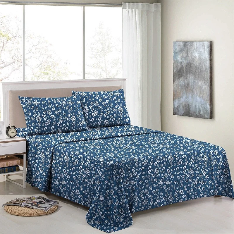 Floral Sheets 4 Piece Egyptian Comfort 1800 Series Full Navy Blue