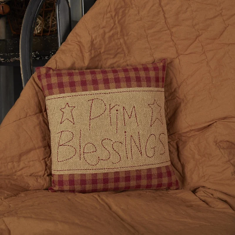 Burgundy Check Prim Blessings Pillow