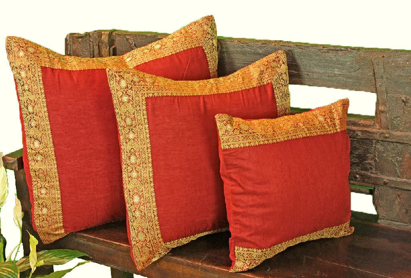 Red Art Silk Pillow Cover