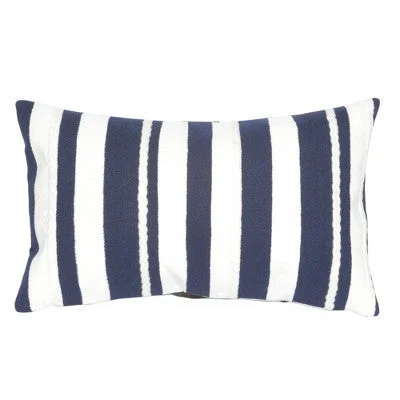 New - 12"x20" Oversize Indoor/Outdoor Striped Marine Lumbar Throw Pillow Navy/White - Liora Manne