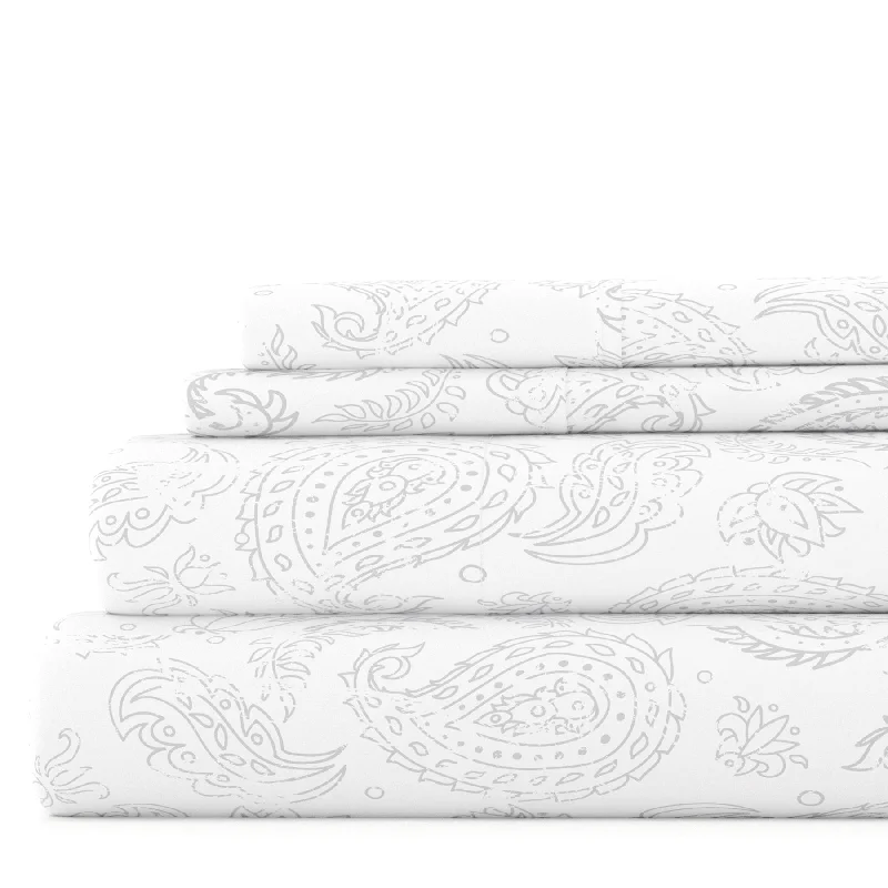 Coarse Paisley Light Gray Pattern Sheet Set Ultra Soft Microfiber Bedding