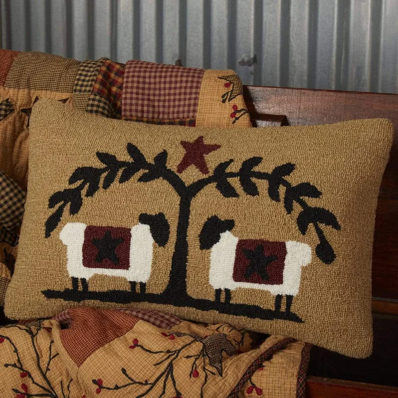 Heritage Farms Sheep and Star Hooked Pillow