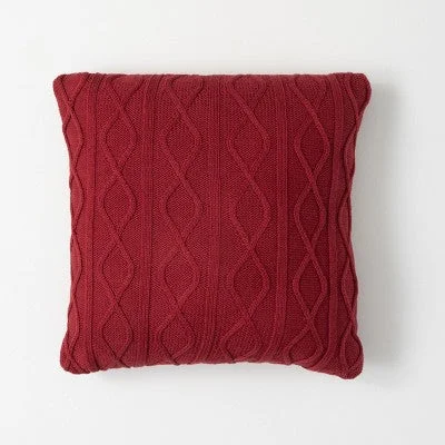 Sullivans Winterberry Cable Knit Decorative Pillow Red 17.5"H