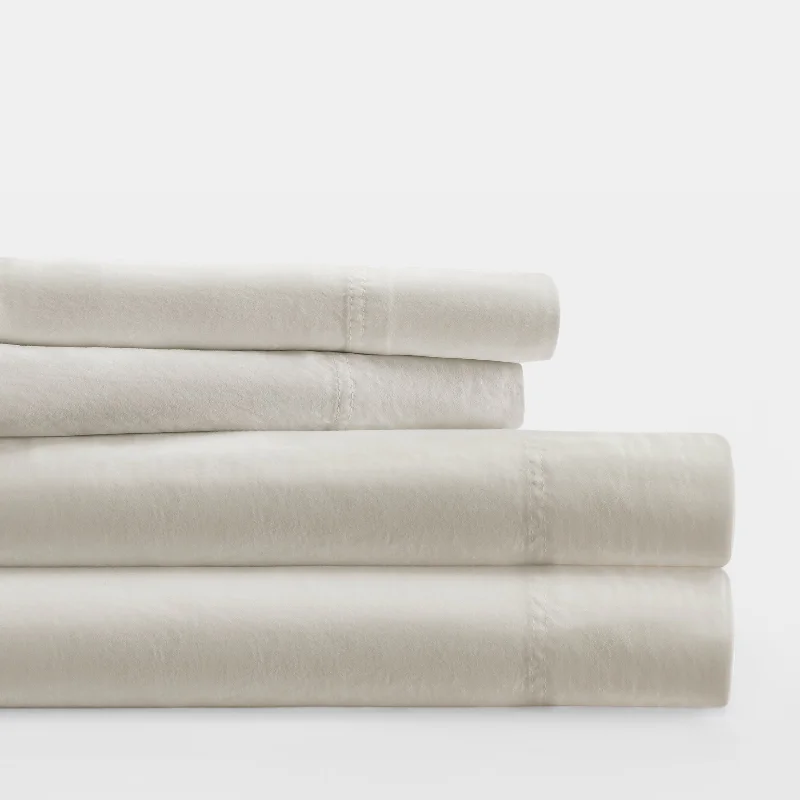 4 Piece Ivory 300 Thread Count Cotton Bed Sheets