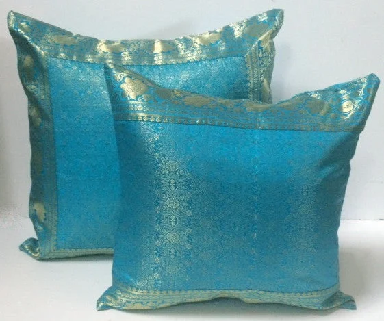 Indian sari pillows Cover Turquoise Raj