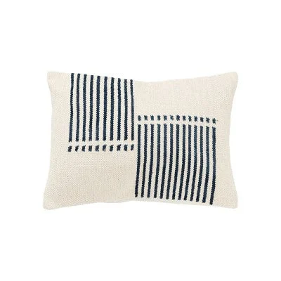 New - 14"x20" Oversize Striped Design Lumbar Throw Pillow Cover Blue - Rizzy Home