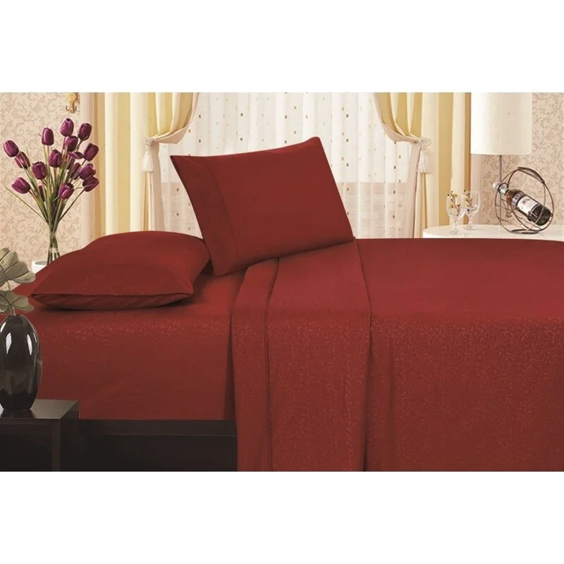 Embossed Vine Sheet Set Twin Sheet Set Burgundy