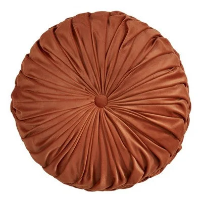 New - 14" Velvet Pin Tuck Poly Filled Round Throw Pillow Rust - Saro Lifestyle