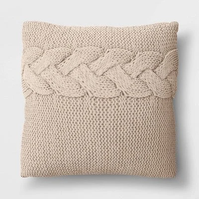 New - Oversized Cable Knit Square Throw Pillow Beige - Threshold