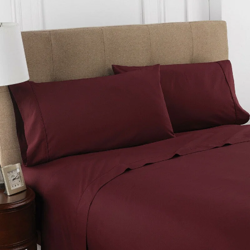 4 Piece Deep Pocket 1900 Fitted Sheet Set Full Burgandy