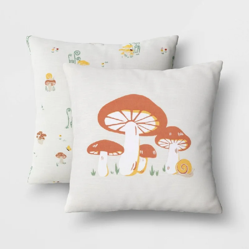 2pk Mushroom Printed Woven Cotton Pillows - Room Essentials™: Indoor Decorative Cushion Set, OEKO-TEX Certified