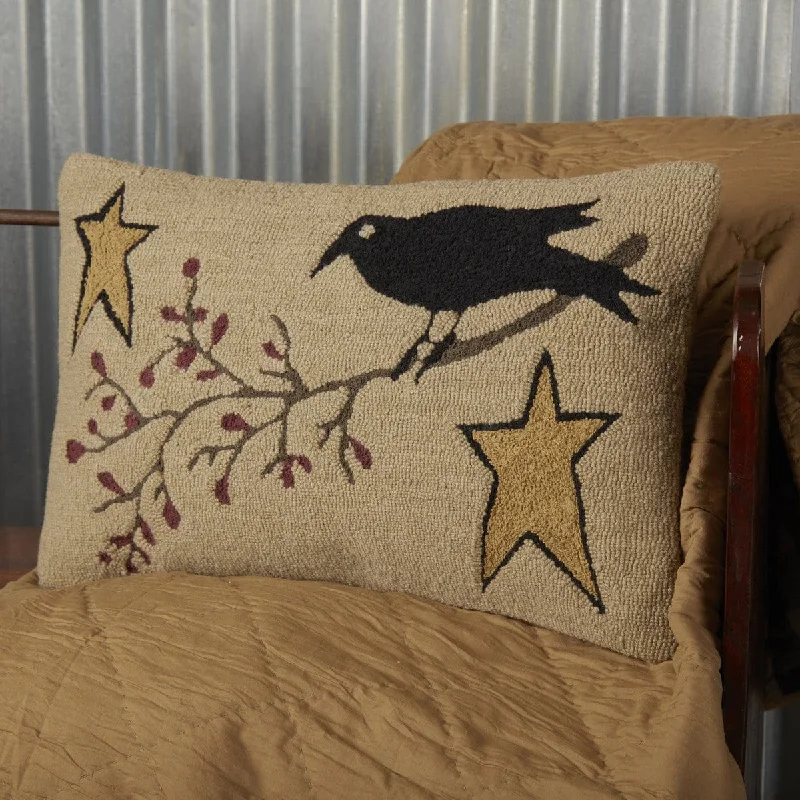 Kettle Grove Crow and Star Hooked Pillow