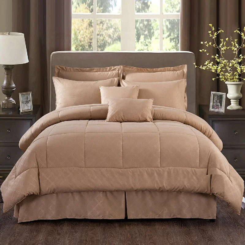 10 Piece Bed In A Bag Comforter Set Plaid Embossed Cal King Taupe