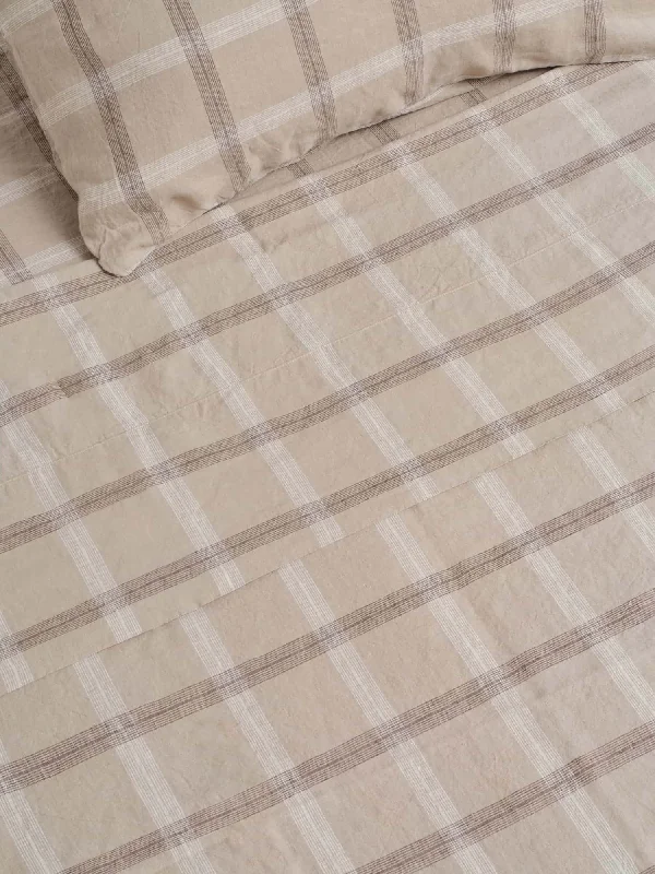 100% Linen Duvet Cover in Natural Plaid