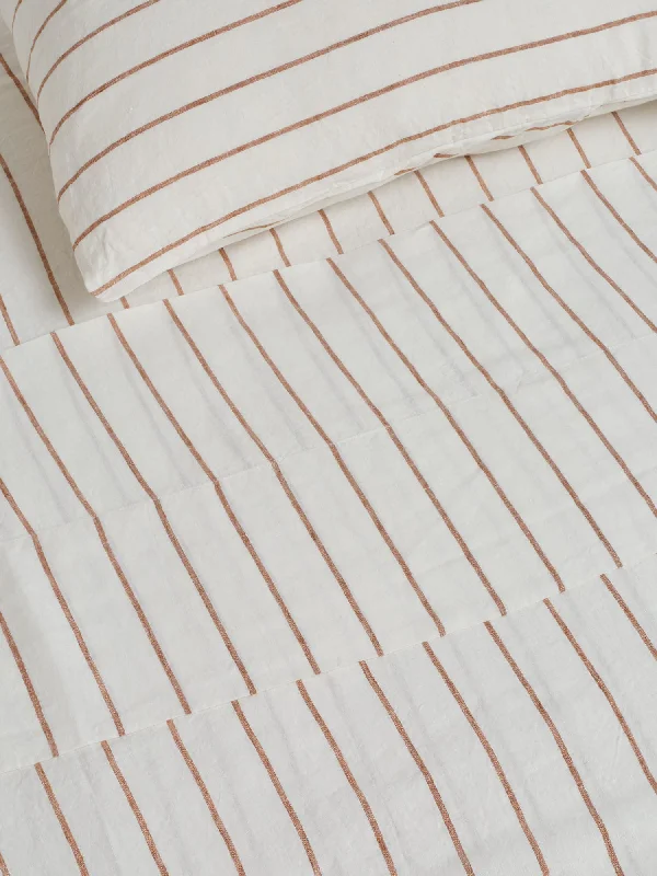 100% Linen Duvet Cover in Tobacco Stripes