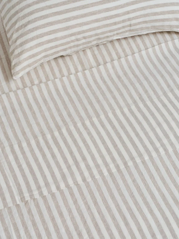 100% Linen Duvet Cover in Wide Natural Stripes