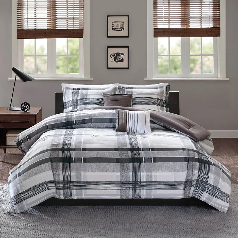 5 Piece Modern Plaid Comforter Set