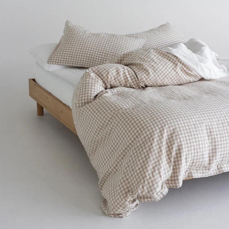 European Linen Duvet Cover - Natural Small Gingham