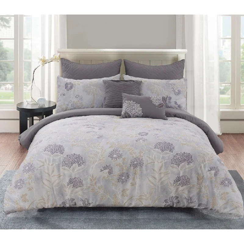 Aiko Cotton Comforter Set, Queen in Purple