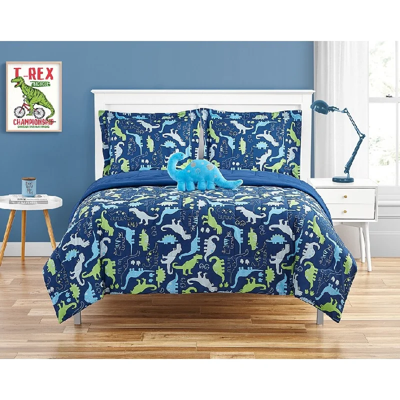 ALEX + BELLA Dino Stamp Ultra Soft Comforter Bedding Set with Dinosaur Pillow