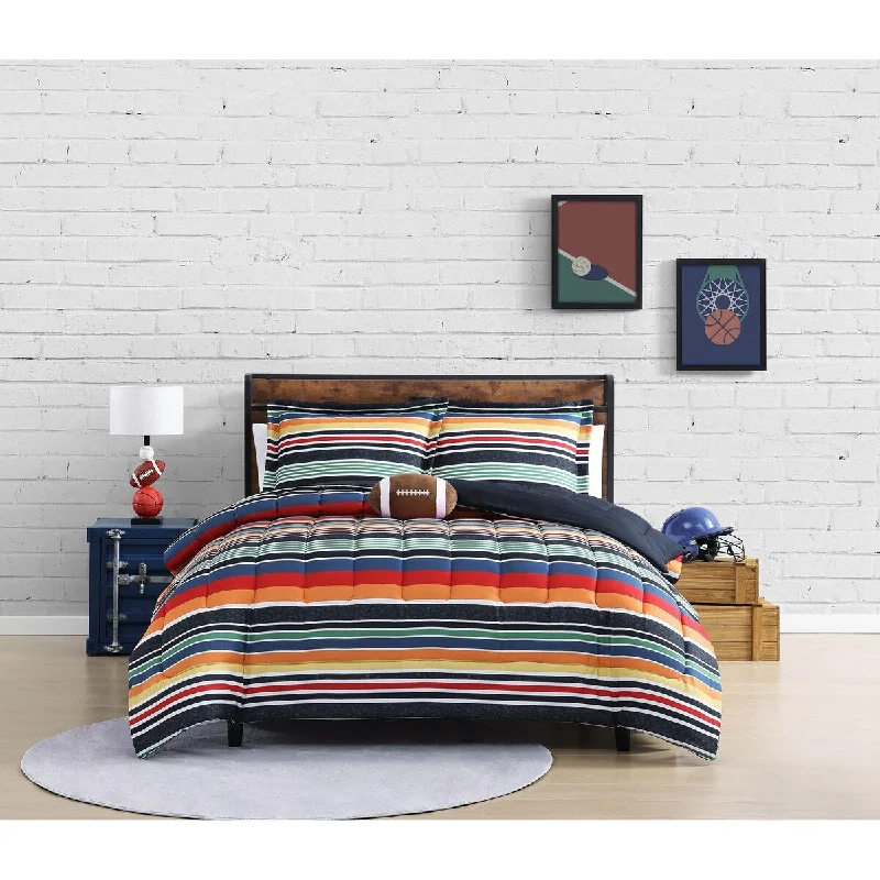 ALEX + BELLA Sportset Stripe Black Multi Soft Microfiber Comforter Set