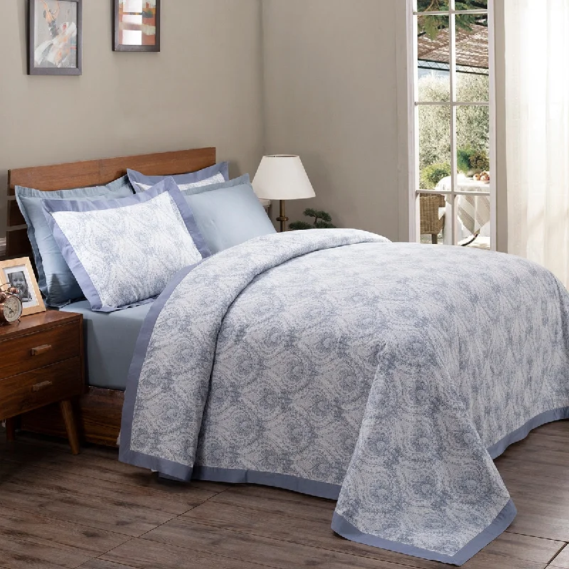 Art Nouveau Evan Blue Plain & Printed Reversible 100% Cotton Super Soft Duvet Cover with Pillow Case