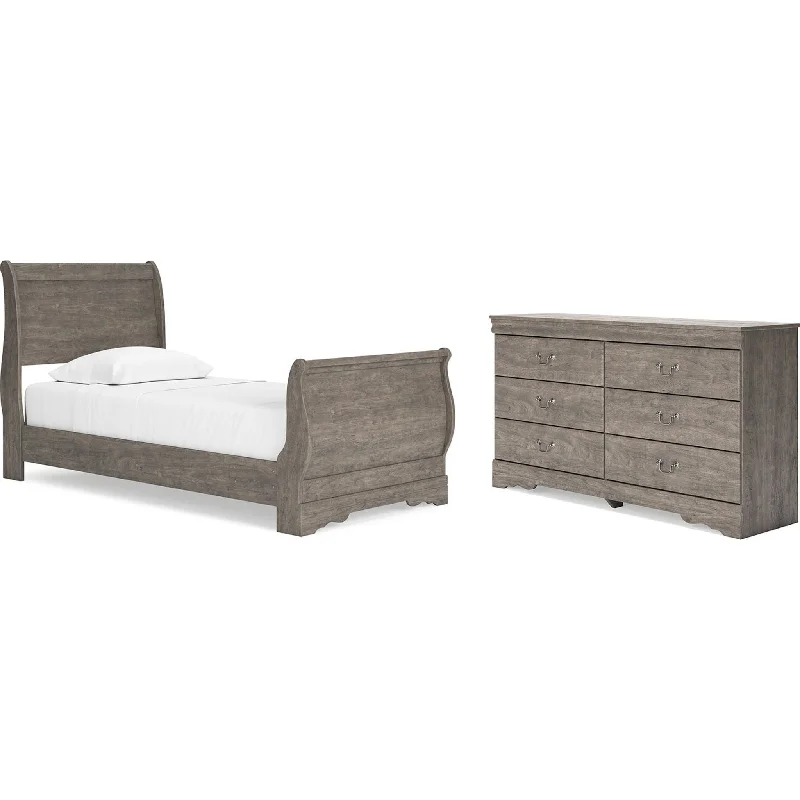 Bayzor 5 Piece Twin Sleigh Bedroom - Gray