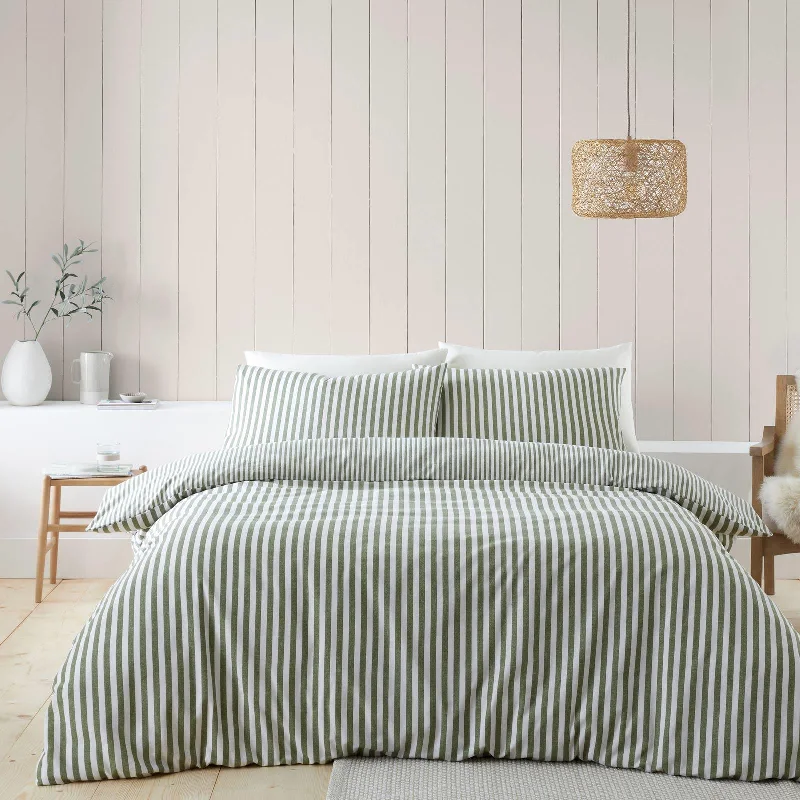 Brushed Stripe Duvet Cover Set Green