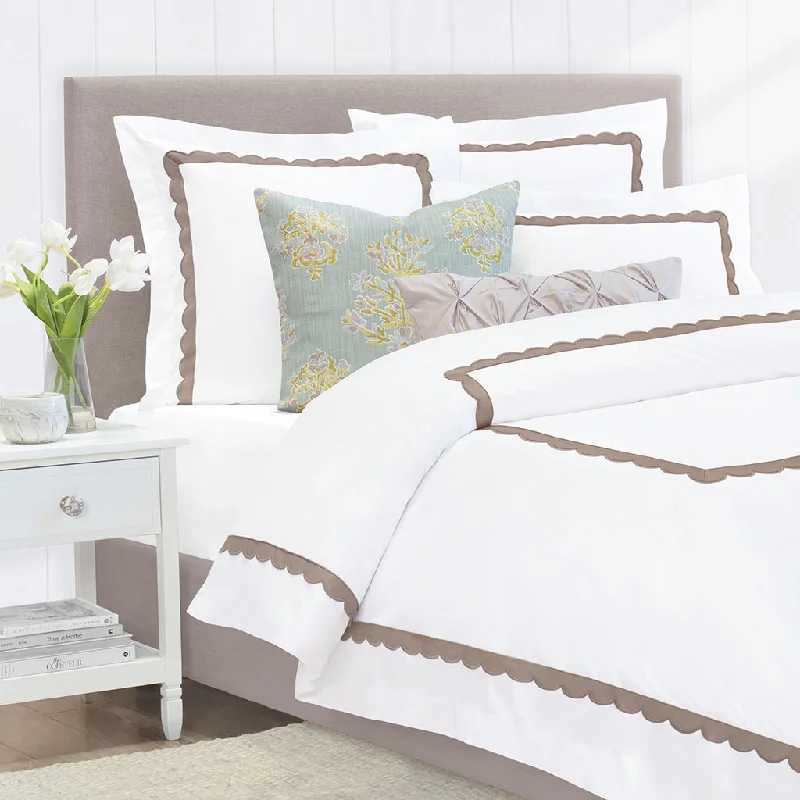 Camellia Taupe Scalloped Percale Duvet Cover