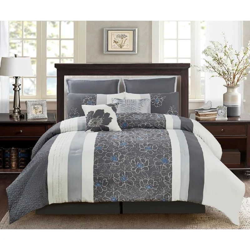 Catalina Embellished Comforter Set in Grey