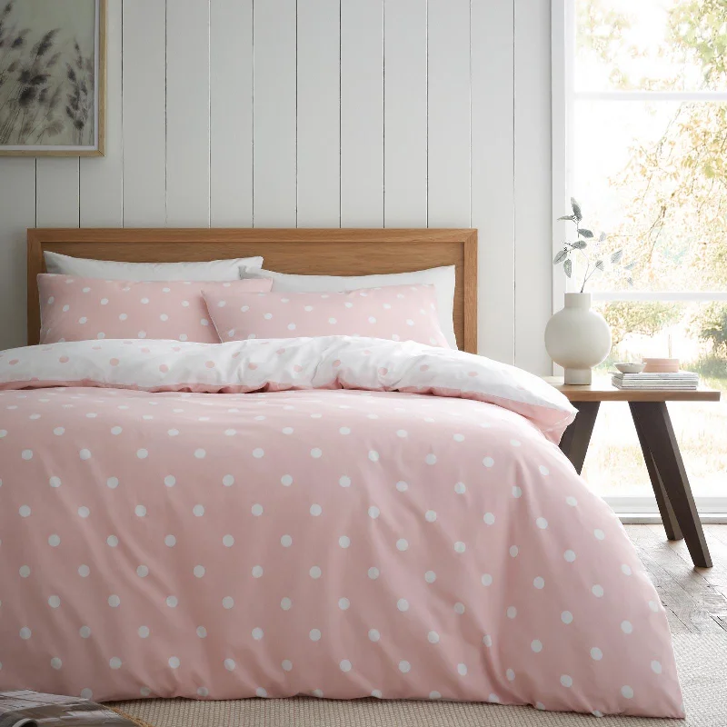 Brushed Polka Dot Duvet Cover Set Pink