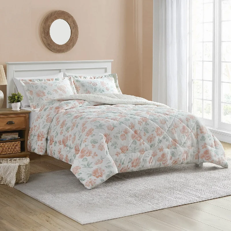 CEDAR COURT Blossom Blush 3-Piece Ultra Plush/Sherpa Comforter Set