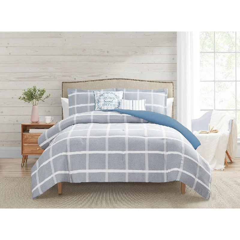 CEDAR COURT Grove Plaid Slate Blue 5-Piece Microfiber Comforter Bedding Set